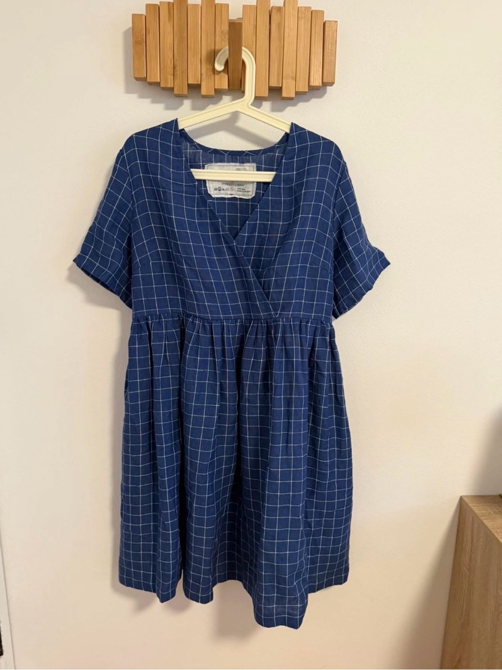 notPERFECTLINEN Navy Windowpane Wrap Midi Dress